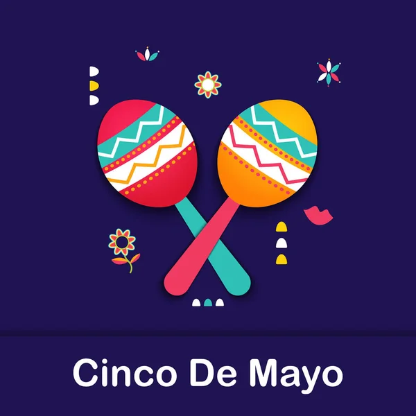 Cinco de Mayo Bandera festiva mexicana. Póster de México símbolo maracas. Tarjeta web de corte de papel Cinco de Mayo — Vector de stock