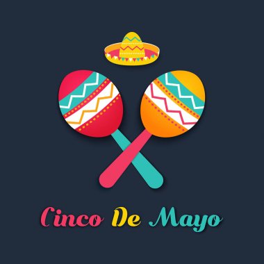 Cinco de Mayo Meksika şenlikli afiş. Meksika sembolü maracas posteri. Cinco de Mayo kağıt kesilmiş web kartı