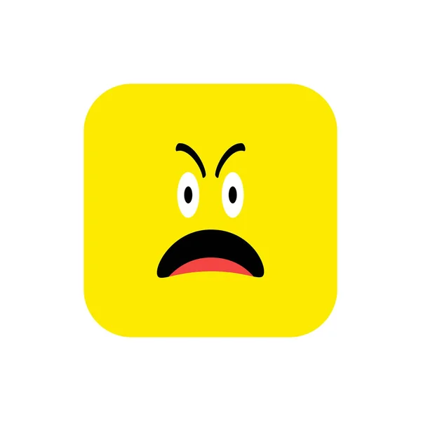 Angry emoji simgesi düz stil. Sevimli emoticon dünya gülümseme gün kare yuvarlatılmış. Öfke, üzüntü, acı çeken yüzler. Mobil uygulama, haberci için renkli Smiles. — Stok Vektör