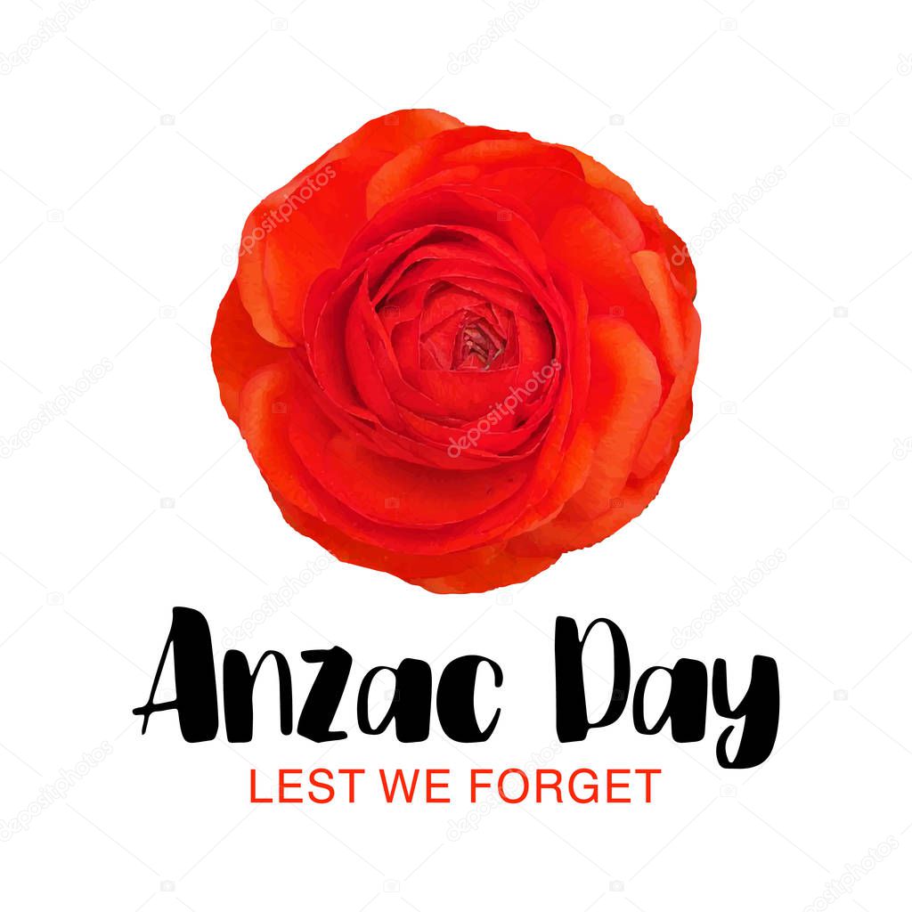 Anzac Day vector card. Lest We forget message. Memorial add. Fashion typography print