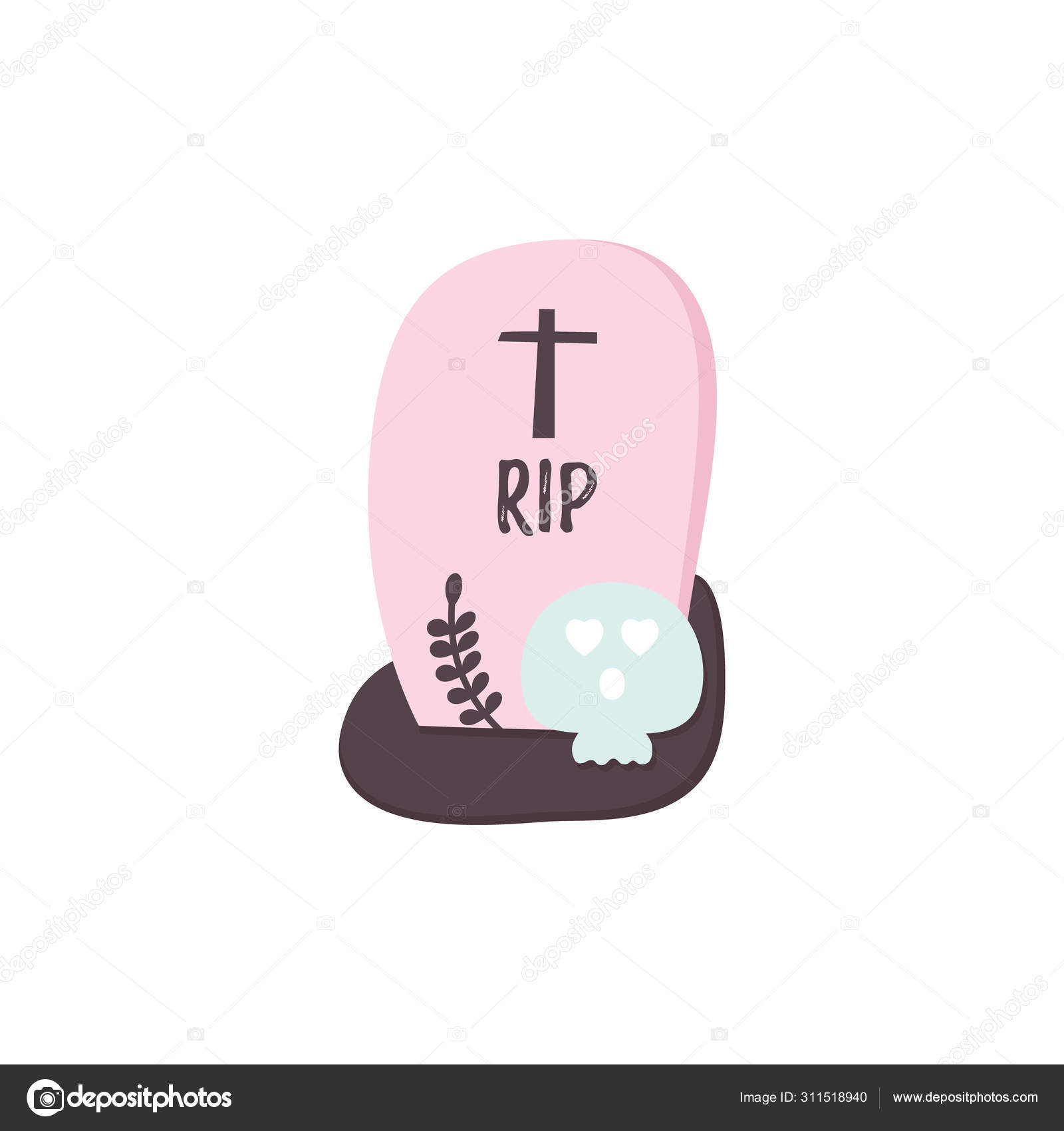 墓碑万圣节的象征 骷髅鬼 坟墓和裂口文字 平面风格的卡通标志 在白色背景下孤立的传统符号之间的帮助 图库矢量图像 C Juls Dumanska Gmail Com