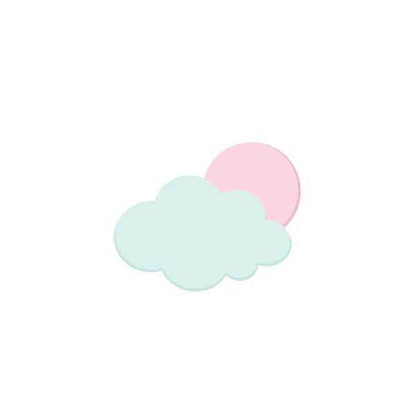 Cute Full Moon and Cloud icons isolated on white. Cartoon Weather and Halloween traditional symbols. Soft Pink and Blue colors. Printable flat style. For seasonal cards, stickers. — Stock Vector