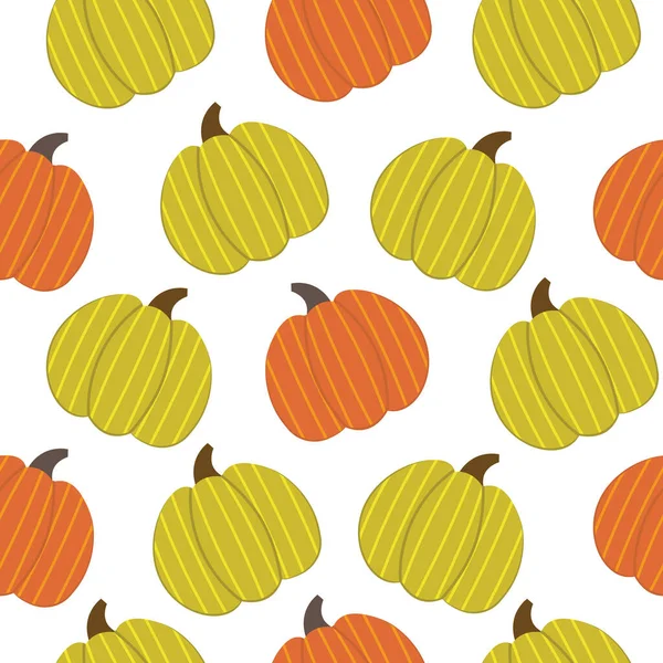 Halloween díkůvzdání dýně bezešvé vzor izolovaný na bílém. Cartoon Flat styl. Roztomilé podzimní tapety, módní design, potisk trička, zázemí dětského pokoje. Styl tisknutelné rovné čáry — Stockový vektor