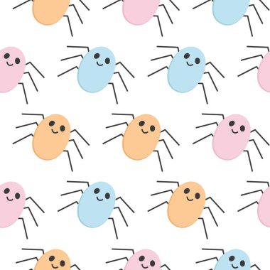 Tatlı Örümceklerin Kusursuz Şekilleri Cadılar Bayramı ikonları. Şirin çocuk odası duvar kağıdı, çerçeve, kart. Pastel renkler, beyazda izole edilmiş çizgi film karakterini korkuttu. Yazdırılabilir düz biçim