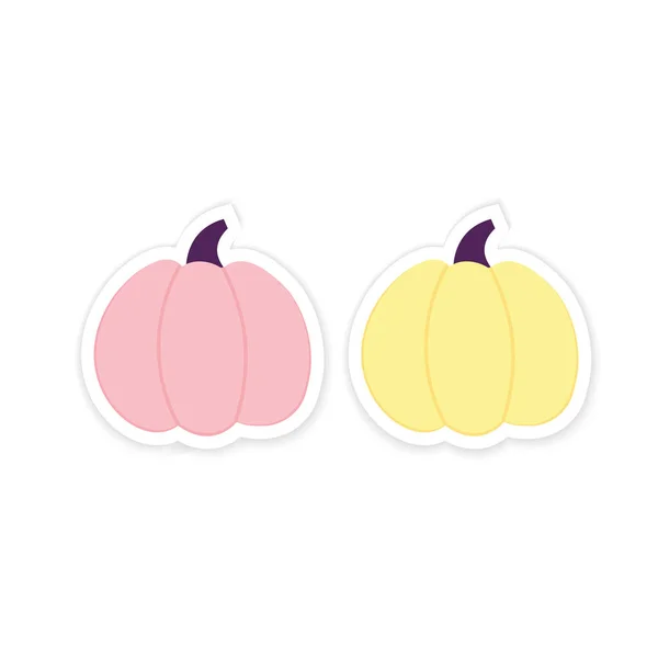 Niedlichen Kürbis Sticker flachen Stil isoliert auf weiß. Erntedank, Halloween, Herbsternteplaner-Aufkleber mit Schatten. rosa und gelb trendige Squash Stanzform, Print, Kinder Dekor. — Stockvektor