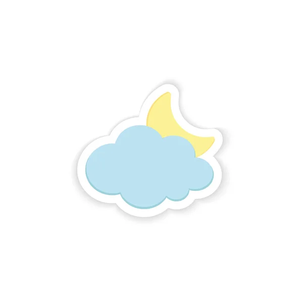 Cute Moon і Cloud Sticker ізольовані на білому. Традиційні символи картонних номерів. М'який синій і жовтий кольори. Друкарський стиль плаского паперу. Для сезонних карт, applique, web. — стоковий вектор