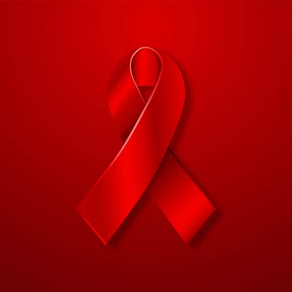 Vector helpt Realistisch Rood Bewustzijnslint. Gloeiende Hiv medisch symbool, omslag, poster. Nationaal geneeskundeteken. — Stockvector