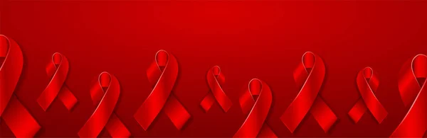 Realisztikus Red Ribbon Aids Day plakát - december 1. Hajolj meg! — Stock Vector