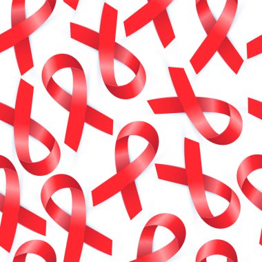 AİDS Günü Kusursuz Şablon. Gerçekçi Kırmızı Farkındalık Kurdelesi 1 Aralık Dünya Yardım Günü. Hiv tıbbi örtüsü beyazda izole edilmiş. 3d Önleme Kampanyası Web afişi, el ilanı, çerçeve, duyuru, ekle