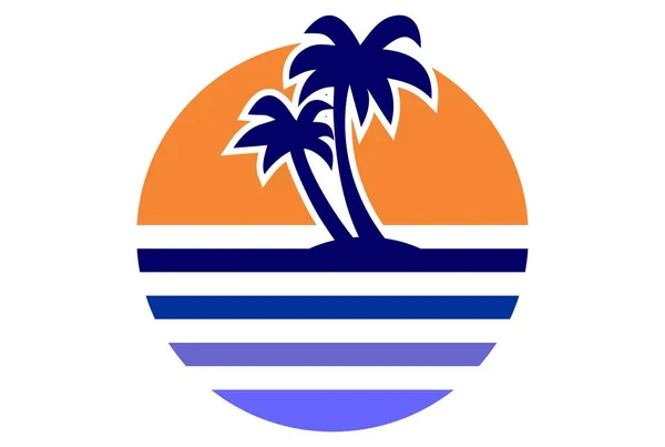 Zonsondergang Eiland Paradijs Logo — Stockvector