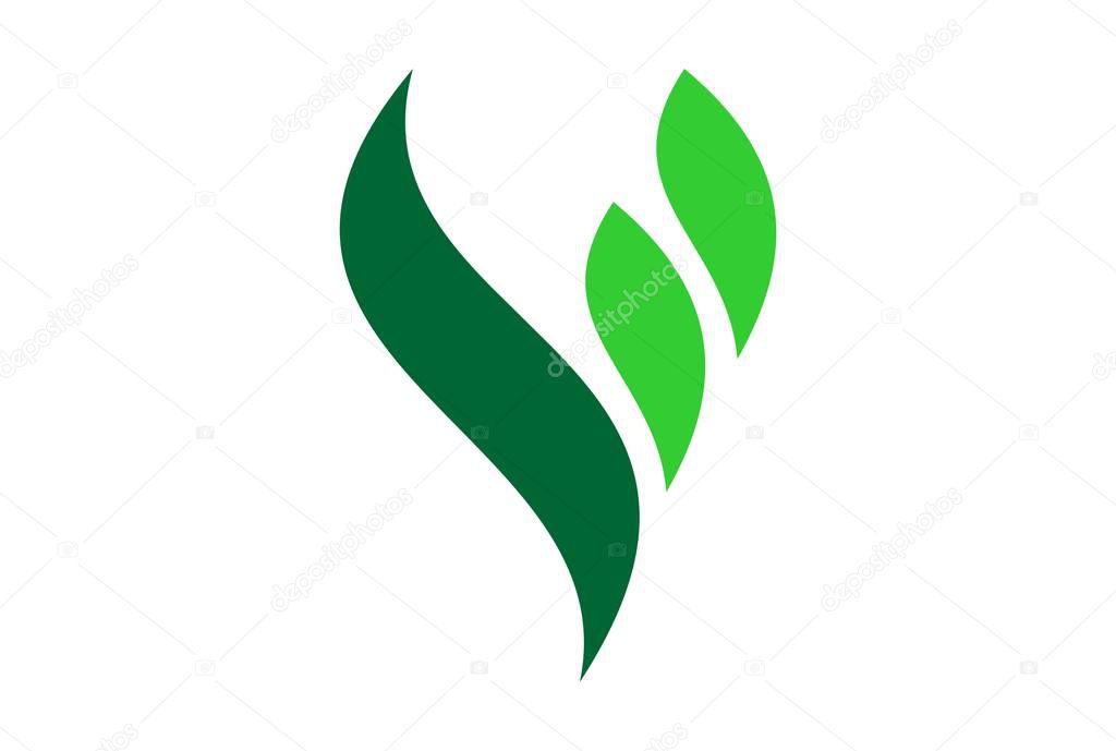 Letter v green leaf concept logo