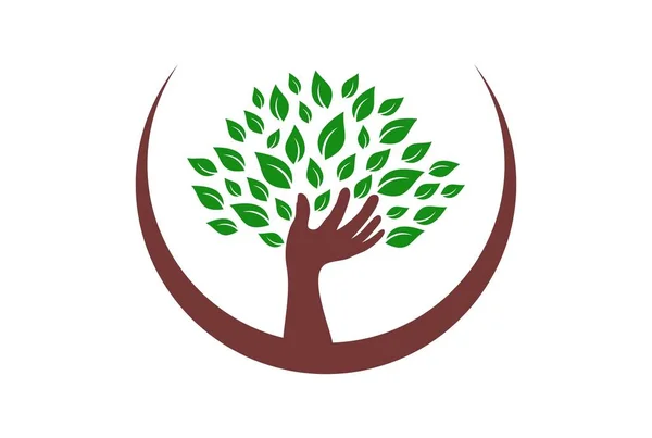 Icône Logo Arbre Main — Image vectorielle