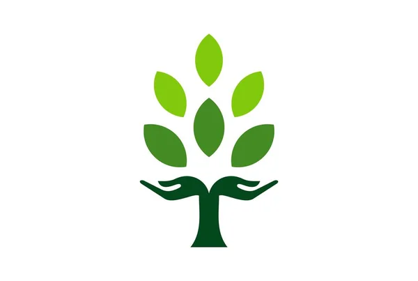 Hand Baum Grün Konzept Natur Logo — Stockvektor