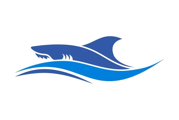 Köpekbalığı Dalgaların Mavi Deniz Logo Simge Üzerinde — Stok Vektör