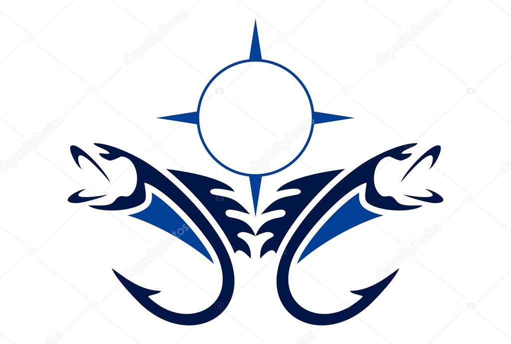 abstract hook fishing compass logo icon