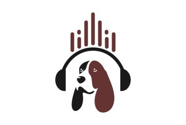 köpek dinle müzik kulaklık kulaklık logo simge vektör kavramı düz tasarımı