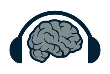 kulaklık beyin dinle müzik logo simge vektör kavramı düz tasarımı