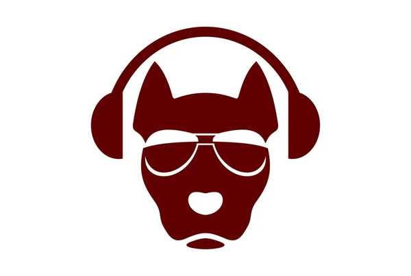 Hund Musik Logo Ikon Konceptet Abstrakt Hörlurar Vektor Konceptet Platt — Stock vektor