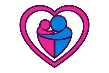 Anne ve çocuk logo simge vektör kavramı düz tasarım seviyorum