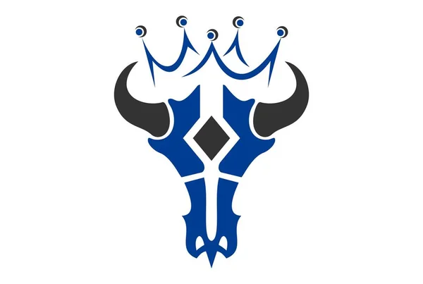 King Bull Skull Logo Icon Vector Concept Flat Design — Stock Vector