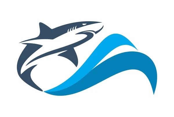 Акула Волнах Морской Логотип Иконка Векторная Концепция Плоский Дизайн — стоковый вектор