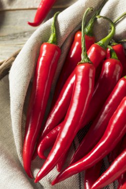 Bir sepet içinde çiğ kırmızı organik sıcak parmak biber