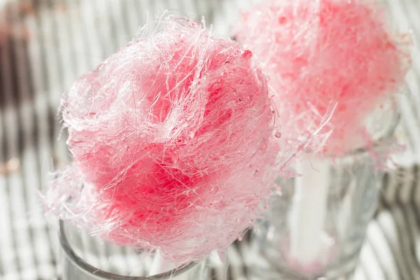 Sugary Pink Homemade Cotton Candy Floss Stick — Stock Photo, Image