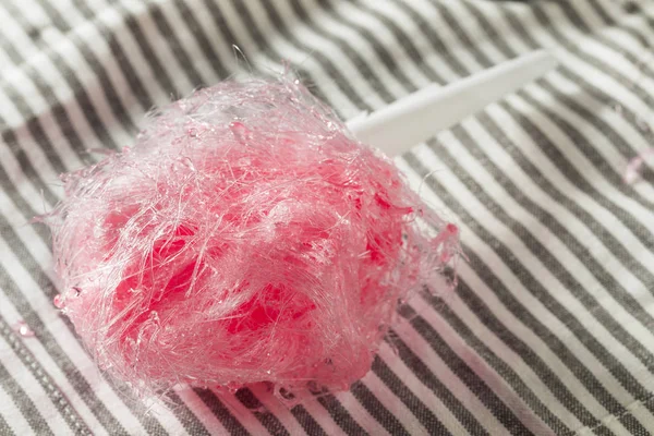 Sugary Pink Homemade Cotton Candy Floss Stick — Stock Photo, Image