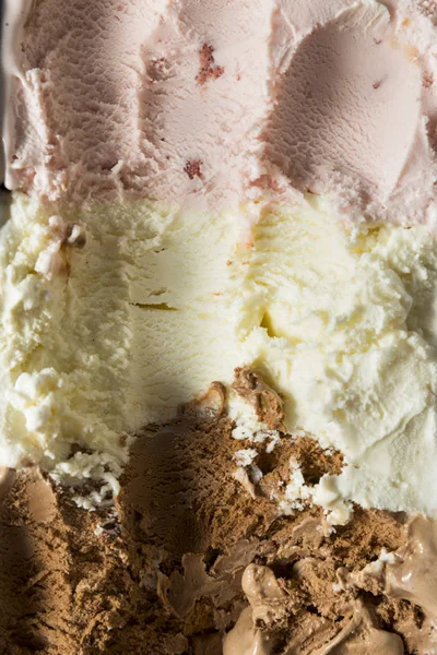 Homemade Neopolitan Ice Cream Vanilla Chocolate Strawberry — Stock Photo, Image