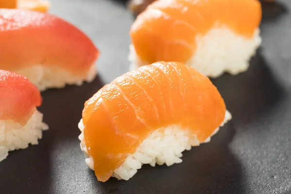 Raw Japanese Salmon Sashimi Wasabi Nigiri — Stock Photo, Image