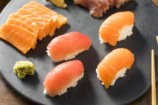 Raw Japanese Salmon Sashimi Wasabi Nigiri — Stock Photo, Image