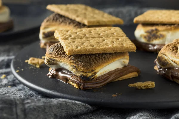 Chocolate Caseiro Smores Com Marshmallows Biscoitos — Fotografia de Stock