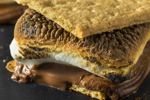 Chocolate Caseiro Smores Com Marshmallows Biscoitos — Fotografia de Stock