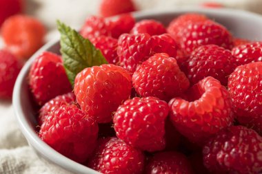 Çiğ kırmızı organik ahududu yemeye hazır