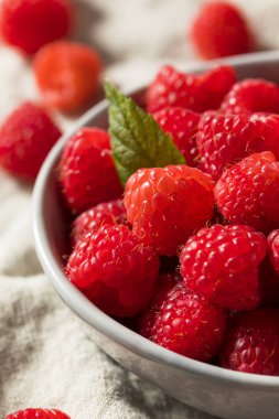 Çiğ kırmızı organik ahududu yemeye hazır