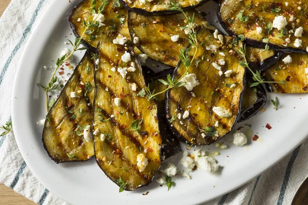 Aubergine Grillée Maison Avec Feta Herbes — Photo