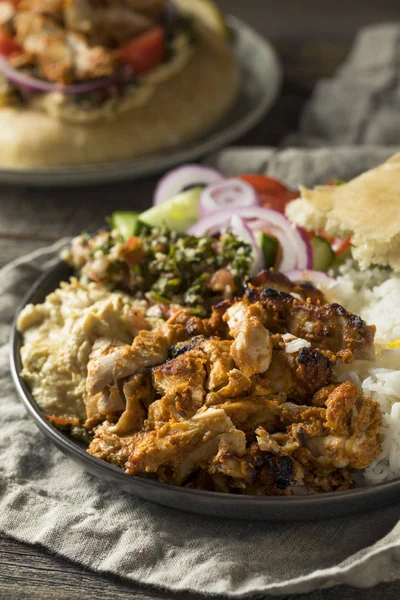 Homemade Doner Kebab Plate with Hummus Rice and Pita