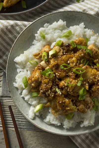 Homemade Sesame Chicken and Rice with Green Onions