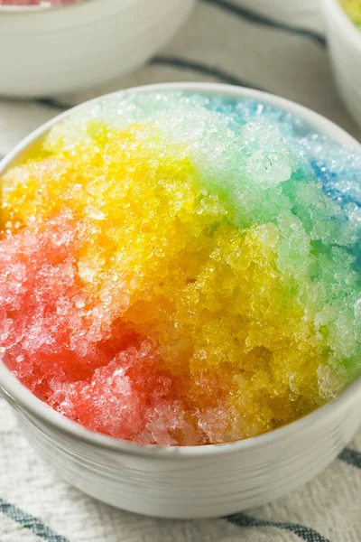 Sweet Homemade Shaved Rainbow Hawaiian Ice Bowl — Stock Photo, Image