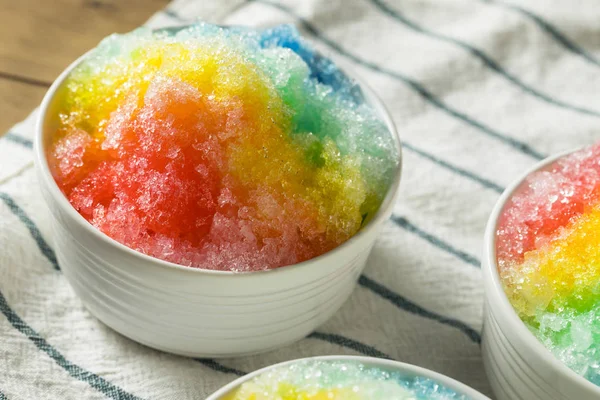 Sweet Homemade Shaved Rainbow Hawaiian Ice Bowl — Stock Photo, Image