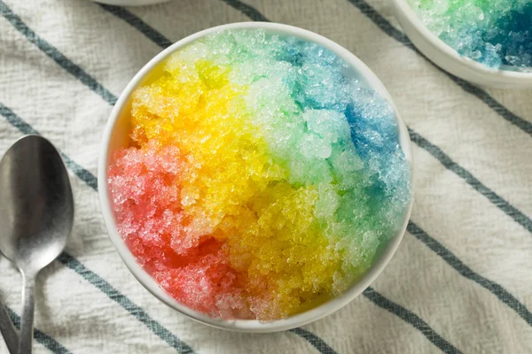 Sweet Homemade Shaved Rainbow Hawaiian Ice Bowl — Stock Photo, Image