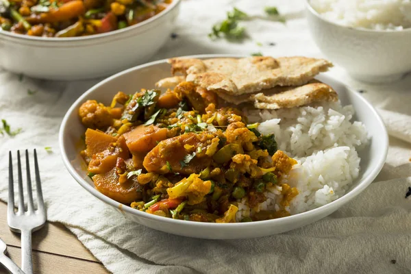 Curry Vegetal Vegetal Picante Casero Con Arroz Naan — Foto de Stock
