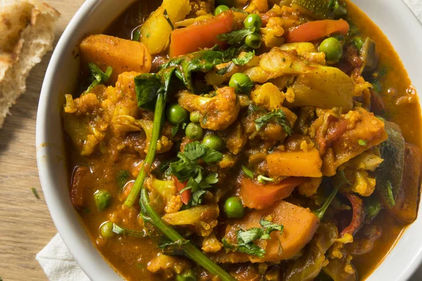 Curry Vegetal Vegetal Picante Casero Con Arroz Naan — Foto de Stock