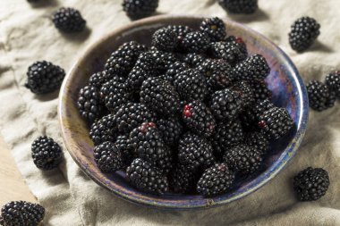 Bir kase çiğ siyah organik böğürtlen