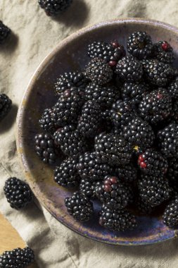 Bir kase çiğ siyah organik böğürtlen