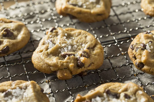 Domowe Morze Soli Chocolate Chip Cookies Gotowe Spożycia — Zdjęcie stockowe