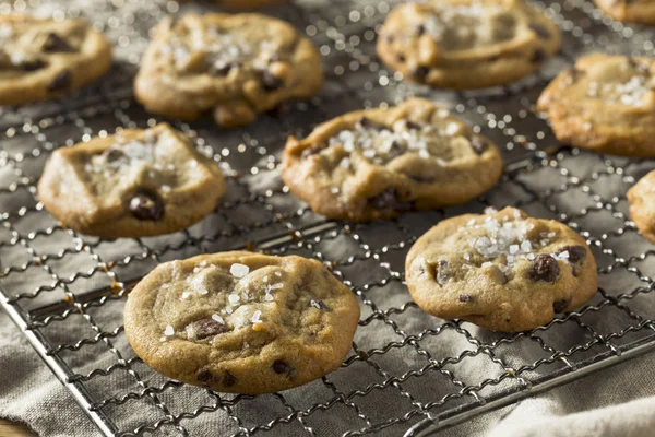 Ev yapımı deniz tuzlu çikolata parçalı kurabiye yemeye hazır