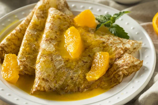 Sweet Homemade Orange Crepes Suzette Breakfast — Stock Photo, Image