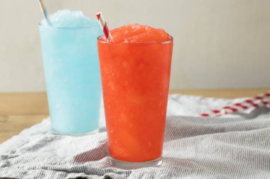 Frozen Red and Blue Slushies with Straws clipart