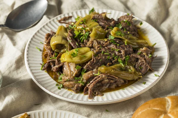 Homemade Roasted Mississippi Pot Roast Peppers Potatoes — Stock Photo, Image